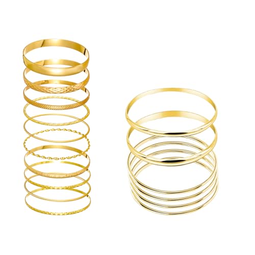 YUZHEDM 16 Stück Armreif Gold Stapelbare Armbänder Armband set Gold Bracelet Bohème UnregelmäbIg Geformte Armreif Armreifen Damen Perfekt als Valentinstagsgeschenk Geburtstagsgeschenk für Frauen von YUZHEDM