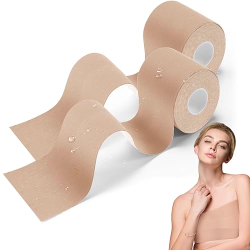 YUZHEDM 2 Rollen Kinesiotapes, 5m×5cm Body Damen Tape Kinesiologie Tape Hautfarben für Rückenfrei Trägerlose Abendkleider Ballkleid oder Hochzeitskleid Unsichtbarer BH Fashion Tape von YUZHEDM