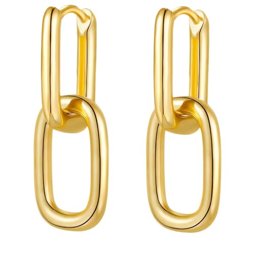 YUZHEDM Ohrringe Silber 925 Hängend Eckige Creolen mit Anhänger U Creolen Minimalistische Tropfen Doppelter Kreis Modeschmuck Tropfen-Ohrringe-Set,für Frauen Damen Geschenk (Gold) von YUZHEDM