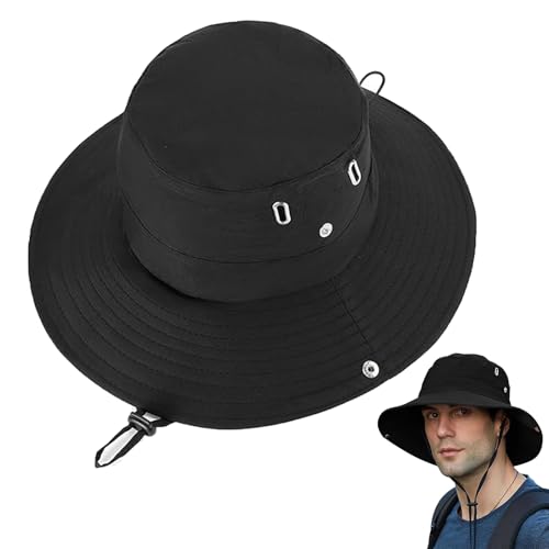 YUZHEDM Sommerhut Herren Hut Herren Safari Hut Sonnenhut MäNner Damen Buschhut Breite Krempe Outdoor Hat Uv Schutz Sonnenschutz Faltbar Wanderhut Fischerhut Gartenhut Anglerhut BuschhüTe(Schwarz) von YUZHEDM