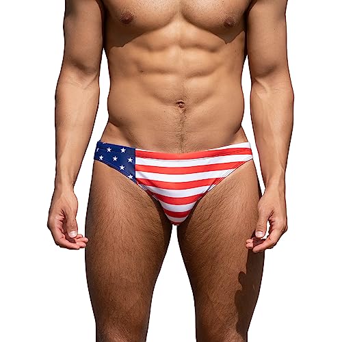 YUZHOU Herren-Badehose Amerika-Flagge Low Rise Sexy Bikini Bademode mit verstellbarem Kordelzug schnell trocknender Badeanzug, Usf, XXL von YUZHOU
