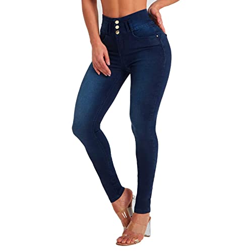 YUZIBAO Damen Hohe Taille Skinny Stretch Jeans Shaping Butt Lifting Denim Hose, Dunkelblau, XX-Large von YUZIBAO
