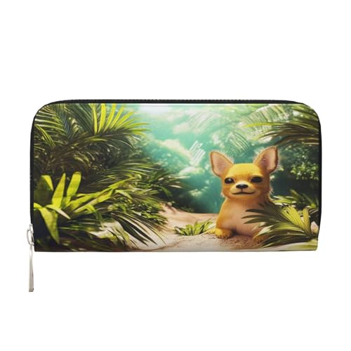 Geldbörse Geldklammer stilvoll für Herren und Damen, PU-Leder, mehrere Fächer, ideal für Bargeld und Karten, Chihuahua in tropischen Wäldern, Schwarz, Einheitsgröße von YVNKHKU