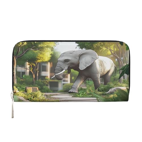 Geldbörse mit Geldscheinklammer für Herren und Damen, PU-Leder, mehrere Fächer, ideal für Bargeld und Karten, der Elefant in Utopia, Schwarz, Einheitsgröße von YVNKHKU