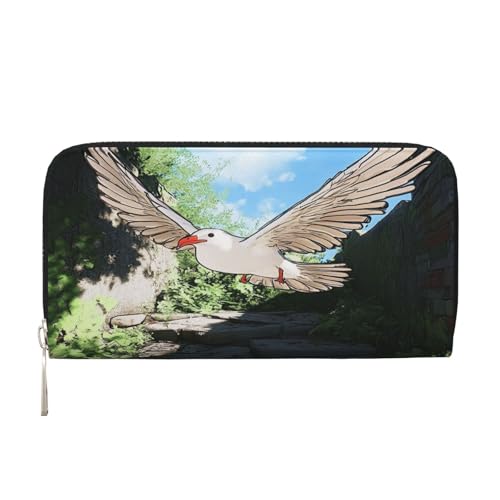 Geldbörse mit Geldscheinklammer für Herren und Damen, PU-Leder, mehrere Fächer, ideal für Bargeld und Karten, die Vögel in der kleinen Stadt, Schwarz, Einheitsgröße von YVNKHKU