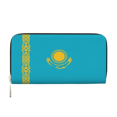 YVNKHKU Geldbörse Geldklammer stilvoll für Herren und Damen, PU-Leder, mehrere Fächer, ideal für Bargeld und Karten, Flagge von Kasachstan, Schwarz, Einheitsgröße, Schwarz , Einheitsgröße von YVNKHKU