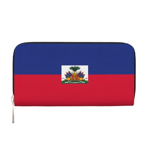 YVNKHKU Geldbörse mit Geldscheinklammer, stilvoll, für Herren und Damen, PU-Leder, mehrere Fächer, ideal für Bargeld und Karten, Haitianische Flagge, Schwarz, Einheitsgröße von YVNKHKU