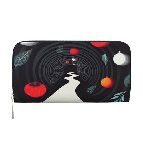 YVNKHKU Geldbörse mit Geldscheinklammer, stilvoll, für Herren und Damen, PU-Leder, mehrere Fächer, ideal für Bargeld und Karten, den Weg durch den dichten Wald, Schwarz, Einheitsgröße von YVNKHKU