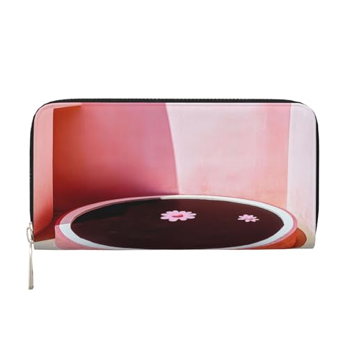 YVNKHKU Geldbörse mit Geldscheinklammer, stilvoll, für Herren und Damen, PU-Leder, mehrere Fächer, ideal für Bargeld und Karten, hellrosa und schwarze Terrasse, Schwarz, Einheitsgröße von YVNKHKU