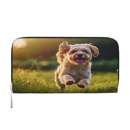 YVNKHKU Geldbörse mit Geldscheinklammer, stilvoll, für Herren und Damen, PU-Leder, mehrere Fächer, ideal für Bargeld und Karten, laufende Welpen, Schwarz, Einheitsgröße von YVNKHKU