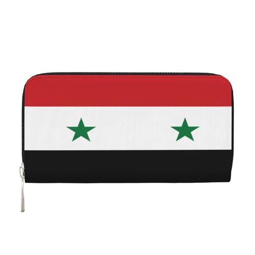 YVNKHKU Geldbörse mit Geldscheinklammer, stilvoll, für Herren und Damen, PU-Leder, mehrere Fächer, ideal für Bargeld und Karten, syrische Flagge, Schwarz, Einheitsgröße von YVNKHKU