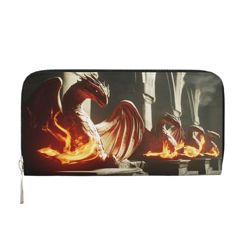 YVNKHKU Geldbörse mit Geldscheinklammer für Herren und Damen, PU-Leder, mehrere Fächer, ideal für Bargeld und Karten, Fantasie-Kunst, Feuerdrache, Schwarz, Einheitsgröße von YVNKHKU