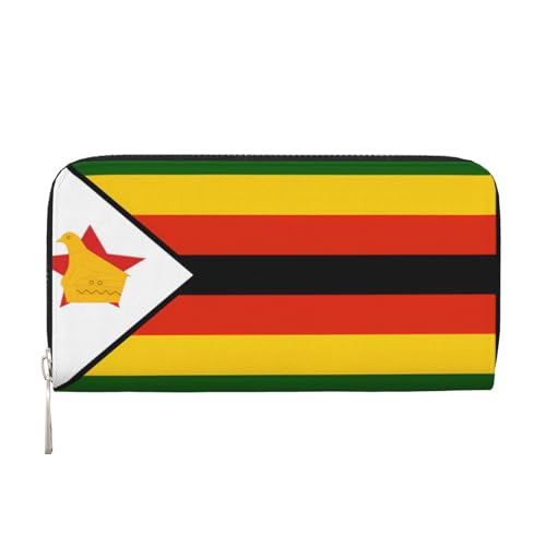 YVNKHKU Geldbörse mit Geldscheinklammer für Herren und Damen, PU-Leder, mehrere Fächer, ideal für Bargeld und Karten, Flagge von Simbabwe, Schwarz, Einheitsgröße von YVNKHKU