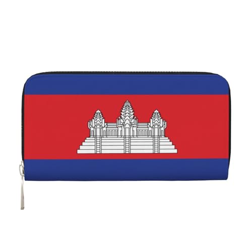 YVNKHKU Geldbörse mit Geldscheinklammer für Herren und Damen, PU-Leder, mehrere Fächer, ideal für Bargeld und Karten, Kambodscha-Flagge, Schwarz, Einheitsgröße von YVNKHKU