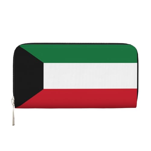 YVNKHKU Geldbörse mit Geldscheinklammer für Herren und Damen, PU-Leder, mehrere Fächer, ideal für Bargeld und Karten, Kuwaitische Flagge, Schwarz, Einheitsgröße von YVNKHKU