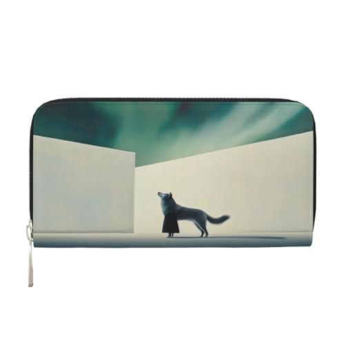 YVNKHKU Geldbörse mit Geldscheinklammer für Herren und Damen, PU-Leder, mehrere Fächer, ideal für Bargeld und Karten, Portrait eines Wolfes, Schwarz, Einheitsgröße von YVNKHKU