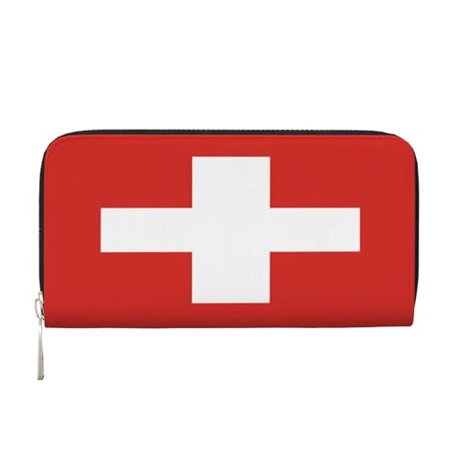 YVNKHKU Geldbörse mit Geldscheinklammer für Herren und Damen, PU-Leder, mehrere Fächer, ideal für Bargeld und Karten, Schweizer Flagge, Schwarz, Einheitsgröße von YVNKHKU