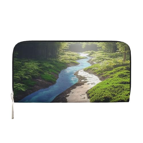 YVNKHKU Geldbörse mit Geldscheinklammer für Herren und Damen, PU-Leder, mehrere Fächer, ideal für Bargeld und Karten, Wälder und Flüsse, Schwarz, Einheitsgröße von YVNKHKU