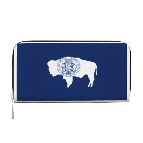 YVNKHKU Geldbörse mit Geldscheinklammer für Herren und Damen, PU-Leder, mehrere Fächer, ideal für Bargeld und Karten, Wyoming-Staatsflagge, Schwarz, Einheitsgröße von YVNKHKU