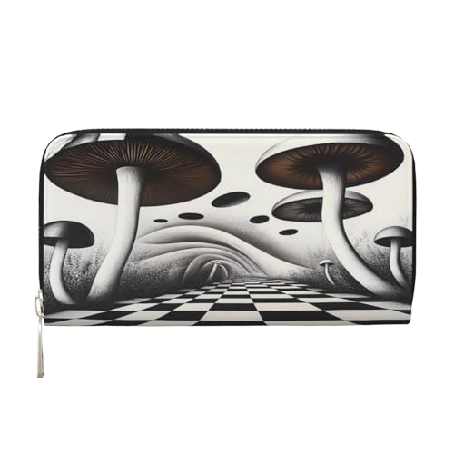 YVNKHKU Geldbörse mit Geldscheinklammer für Herren und Damen, PU-Leder, mehrere Fächer, ideal für Bargeld und Karten, Zauberpilz, Schwarz, Einheitsgröße von YVNKHKU