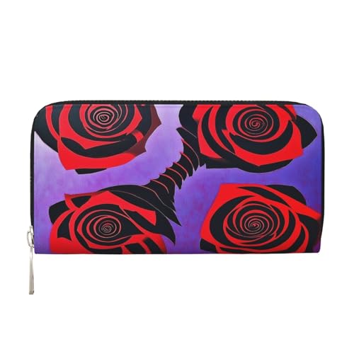 YVNKHKU Geldbörse mit Geldscheinklammer für Herren und Damen, PU-Leder, mehrere Fächer, ideal für Bargeld und Karten, abstrakte Rauchrose, Schwarz, Einheitsgröße von YVNKHKU
