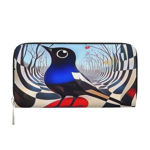 YVNKHKU Geldbörse mit Geldscheinklammer für Herren und Damen, PU-Leder, mehrere Fächer, ideal für Bargeld und Karten, der Vogel des Surrealismus, Schwarz, Einheitsgröße von YVNKHKU
