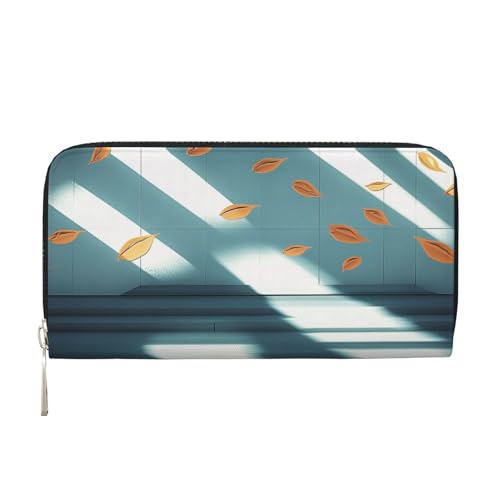 YVNKHKU Geldbörse mit Geldscheinklammer für Herren und Damen, PU-Leder, mehrere Fächer, ideal für Bargeld und Karten, der Wind weht auf den Blättern, schwarz, Einheitsgröße, Schwarz , Einheitsgröße von YVNKHKU