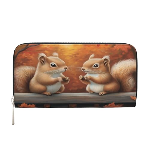 YVNKHKU Geldbörse mit Geldscheinklammer für Herren und Damen, PU-Leder, mehrere Fächer, ideal für Bargeld und Karten, ein Paar Eichhörnchen, Schwarz, Einheitsgröße von YVNKHKU