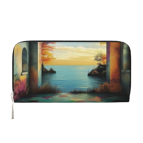 YVNKHKU Geldbörse mit Geldscheinklammer für Herren und Damen, PU-Leder, mehrere Fächer, ideal für Bargeld und Karten, ein lebendiger Fluss, Schwarz, Einheitsgröße von YVNKHKU