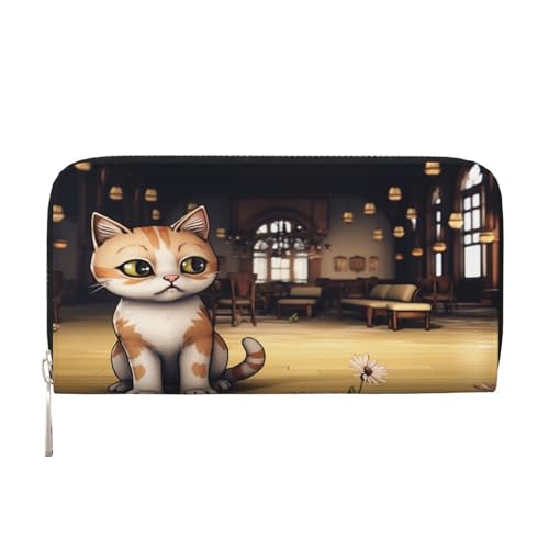 YVNKHKU Geldbörse mit Geldscheinklammer für Herren und Damen, PU-Leder, mehrere Fächer, ideal für Bargeld und Karten, eine niedliche Steampunk-Katze, Schwarz, Einheitsgröße von YVNKHKU