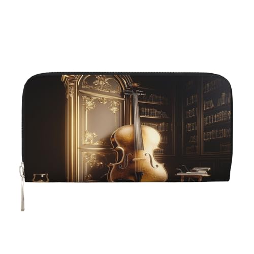 YVNKHKU Geldbörse mit Geldscheinklammer für Herren und Damen, PU-Leder, mehrere Fächer, ideal für Bargeld und Karten, magische Bibliothek, Schwarz, Einheitsgröße von YVNKHKU