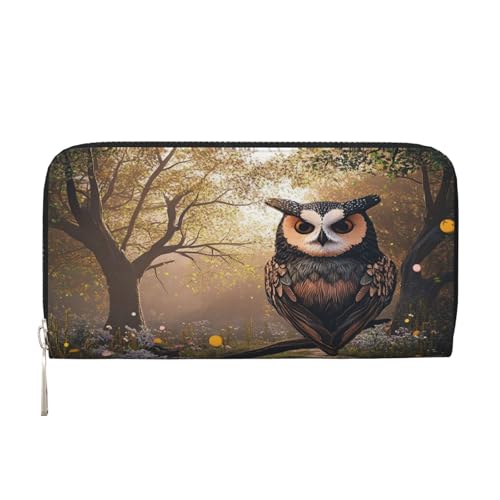 YVNKHKU Geldbörse mit Geldscheinklammer für Herren und Damen, PU-Leder, mehrere Fächer, ideal für Bargeld und Karten, niedliche Eule, Schwarz, Einheitsgröße von YVNKHKU