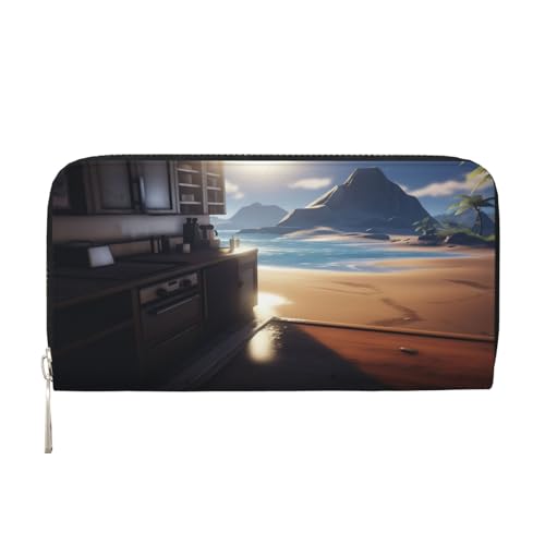 YVNKHKU Geldbörse mit Geldscheinklammer für Herren und Damen, PU-Leder, mehrere Fächer, ideal für Bargeld und Karten, sonnige Hausküche, Schwarz, Einheitsgröße von YVNKHKU