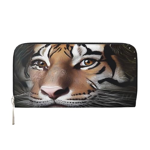 YVNKHKU Geldbörse mit Geldscheinklammer für Herren und Damen, PU-Leder, mehrere Fächer, ideal für Bargeld und Karten, trauriger Tiger, Schwarz, Einheitsgröße von YVNKHKU