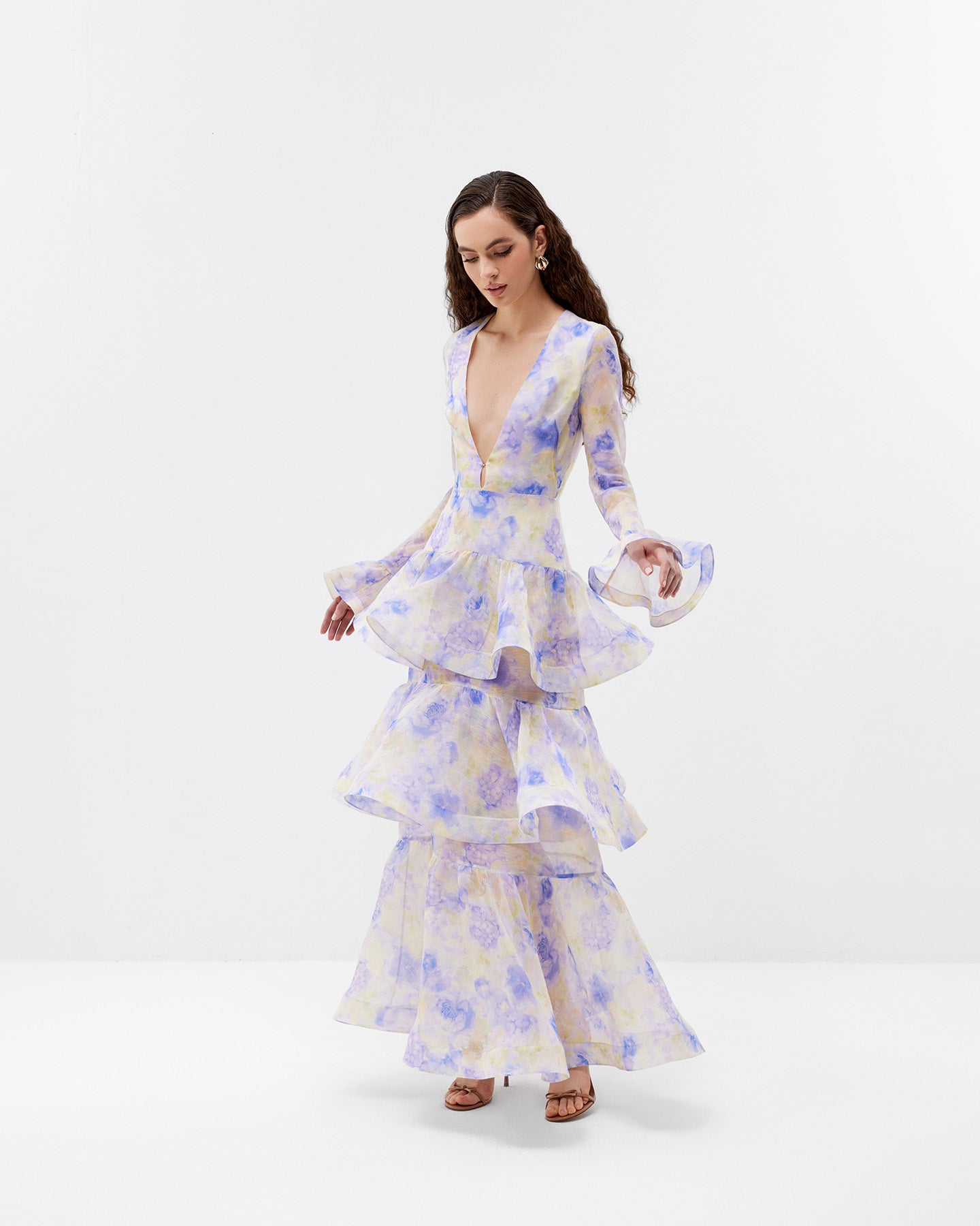 YVON | Anemone Maxi Dress | Women’s Linen & Silk Floral Maxi Dress in Purple with V-Neck, Layered Skirt, Flounce Sleeves & Belted Waist YVON | Anemone Maxi Dress | Women’s Linen & Silk Floral Maxi Dress in Purple with V-Neck, Layered Skirt, Flounce Sleeves & Belted Waist von YVON