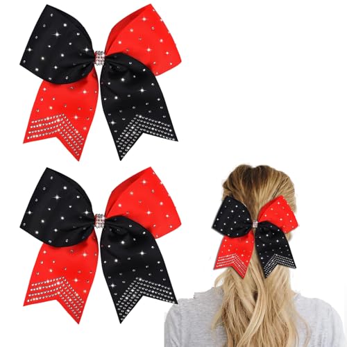 Große Cheer-Haarschleifen mit Strasssteinen, Cheerleader-Schleife mit Pferdeschwanz-Halter, elastisches Band für Cheerleader, Teenager, Mädchen, College-Sport von YWAOAIJD