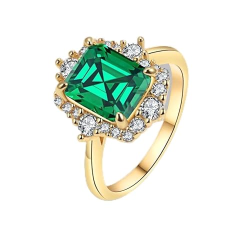 14 Karat Gold Glänzende Smaragd Quadratische Zirkonia Ringe Diamantringe für Frauen Palast-Stil Smaragd Ring voller Diamant Zirkon CZ Kristall Diamant Verlobungsring Ehering Größe 10 von YWBMCYHPY