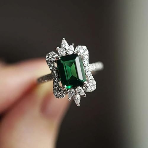 925 Sterling Silber Smaragd Quadratischer Prinzessinnenring Mode Smaragd Krone Verlobungsring Hochzeit Braut Ring Ehering Jahrestag Ring Größe 7 von YWBMCYHPY