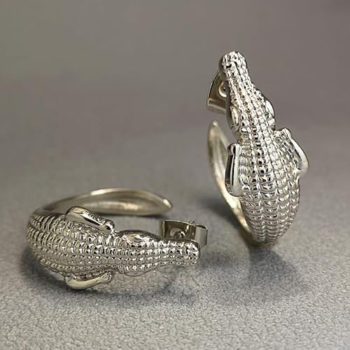 Übertriebene goldene Alligator-Anhänger-Ohrringe, Amphibien, Reptilien, Krokodil-Ohrringe, feiner Schmuck für Damen, Charm, Tier-Anhänger, Ohrringe, Punk, Statement-Ohrstecker, Schmuck (Silber) von YWBMCYHPY