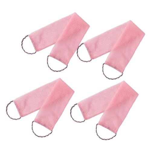 YWJLQH 4x Duschnetz mit Haltegriffen Körper Rückenreinigung Badewaschlappen mit Zugband für Damen Und Herren, Rosa von YWJLQH