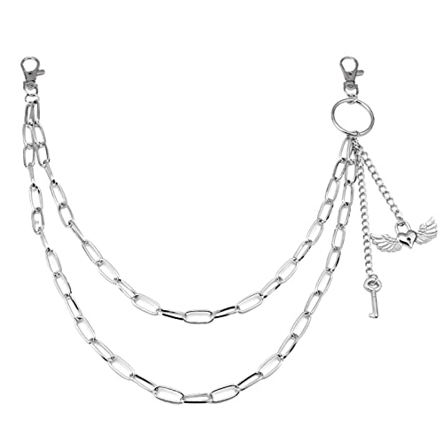 Accessoires verstellbar für Frauen News Fashion Metal Love Wing Anhänger Hose Kette Layer Vintage Key Body Chain Große Halskette Damen (Silver-2, One Size) von YWJewly