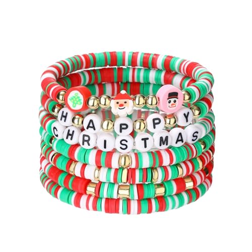 Armband Schmuck Geschenke für Frauen Mädchen Weihnachtliche bunte handgefertigte Armbänder weichem Ton mit Buchstaben vielseitigen Schneemann-Armbändern Fitness Armband Blutdruck (Red-6, One Size) von YWJewly