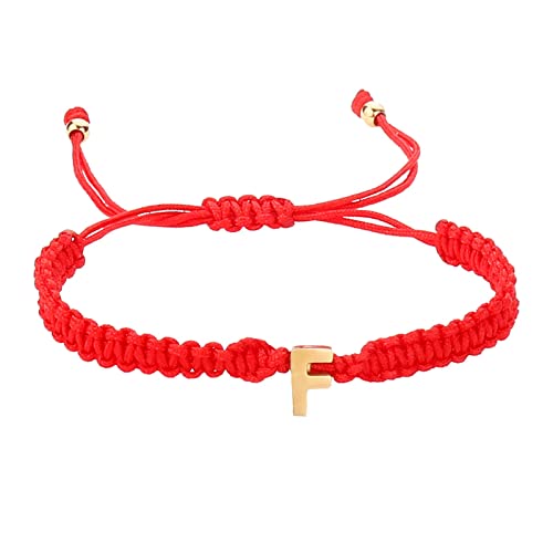 Bangles For Women Personalisiertes Armband mit 26 Initialen, Edelstahl, vergoldet, Buchstabe, rot, gewebtes Armband, zierliches Bettelarmband, gewebtes Armband für Männer, Frauen, (F, One Size) von YWJewly