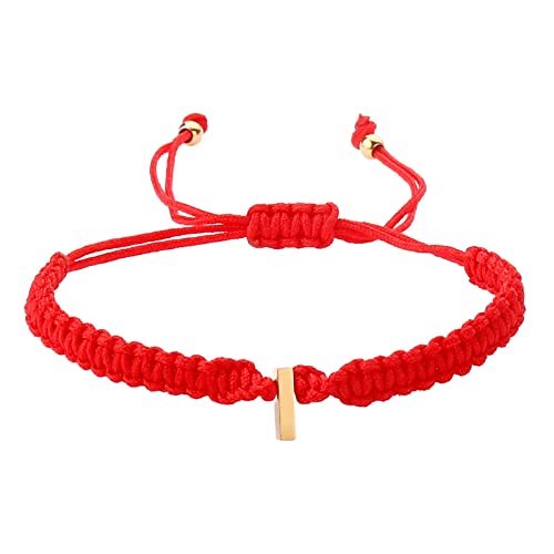 Bangles For Women Personalisiertes Armband mit 26 Initialen, Edelstahl, vergoldet, Buchstabe, rot, gewebtes Armband, zierliches Bettelarmband, gewebtes Armband für Männer, Frauen, (I, One Size) von YWJewly