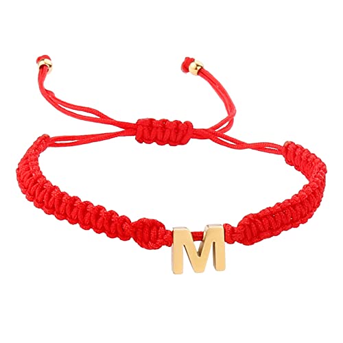 Bangles For Women Personalisiertes Armband mit 26 Initialen, Edelstahl, vergoldet, Buchstabe, rot, gewebtes Armband, zierliches Bettelarmband, gewebtes Armband für Männer, Frauen, (M, One Size) von YWJewly