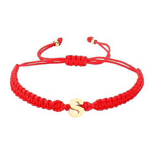 Bangles For Women Personalisiertes Armband mit 26 Initialen, Edelstahl, vergoldet, Buchstabe, rot, gewebtes Armband, zierliches Bettelarmband, gewebtes Armband für Männer, Frauen, (S, One Size) von YWJewly