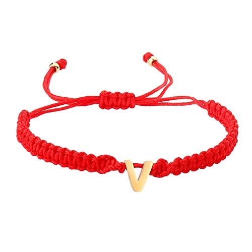 Bangles For Women Personalisiertes Armband mit 26 Initialen, Edelstahl, vergoldet, Buchstabe, rot, gewebtes Armband, zierliches Bettelarmband, gewebtes Armband für Männer, Frauen, (V, One Size) von YWJewly