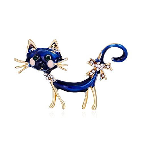 Brosche Rot Katze Persönlichkeit Brosche blau tropfende Rhindiamonds süßes Tier Pin Kleid Accessoires Corsage Schicke Brosche (Blue, One Size) von YWJewly