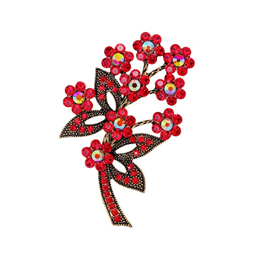 Brosche Rot Vintage Strass Blatt Corsage Persönlichkeit kreative Brosche Kleid Pin Legt Vintage Blumenbrosche (F-Red, One Size) von YWJewly