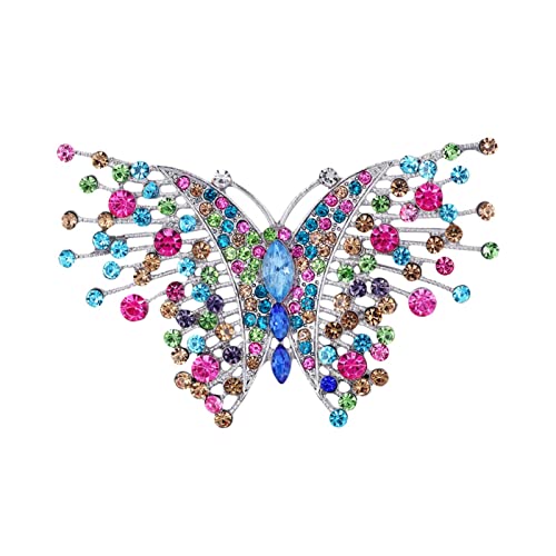 Brosche Silber Vintage Schmetterling übertrieben Brosche kreative bunte Rhindiamone Corsage Dress Pin Amethyst Brosche (Hot Pink-F, One Size) von YWJewly